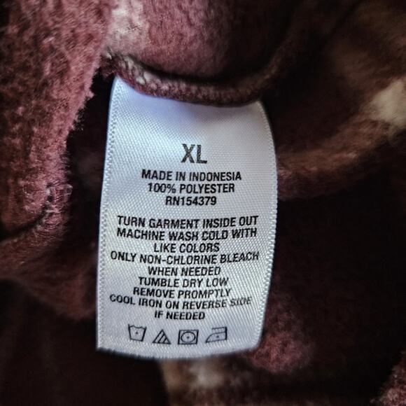 Aeropastale Men Button Front Shirt Long Sleeve Plaid Microfleece -XL -Wine -EUC - Picture 6 of 8